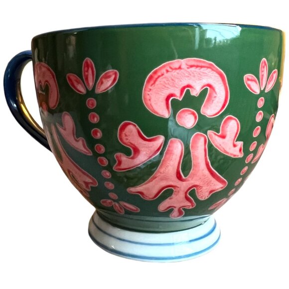Charming Anthropologie-Style Footed Mug Wraparound Art Ornate Handle - Picture 2 of 6